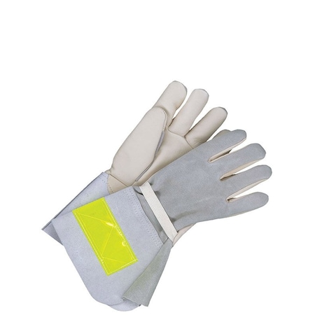 Bdg Lined Utility Glove with Nomex, Hi-Viz Gauntlet Cuff Cuff, Gunn Cut w/Straight Thumb Thumb, Natural 64-9-1268FR-10